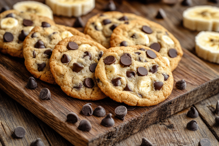 cottage cheese banana chocolate chip cookies on wooden board healthy baking recipe
