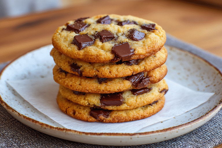 cottage cheese keto chocolate chip cookies stacked fresh on parchment